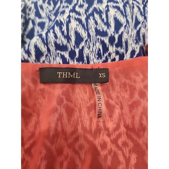 THML Women Blue Print Tank Top Layered Blouse With Embroidery Xsmall XS - Picture 6 of 8